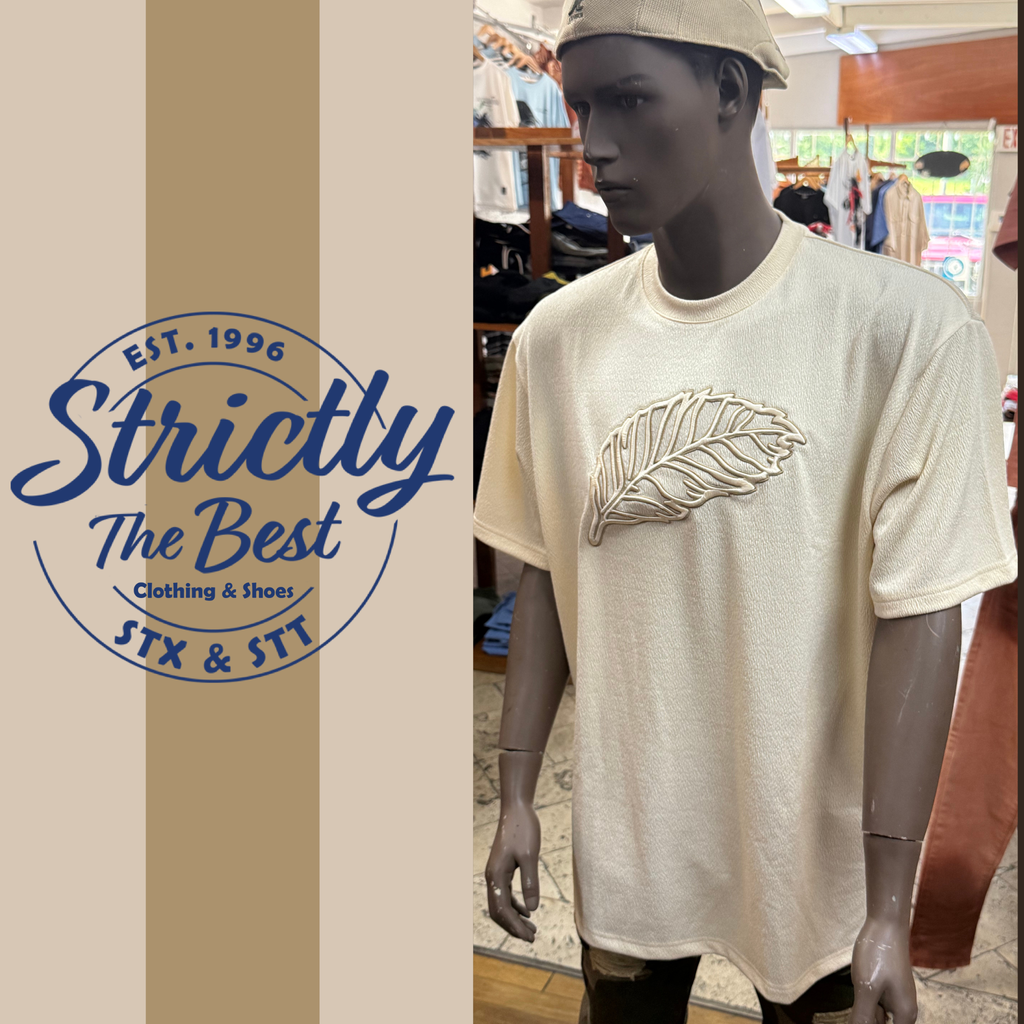 Blu Leaf Cream Textured Set – Tee &amp; Shorts