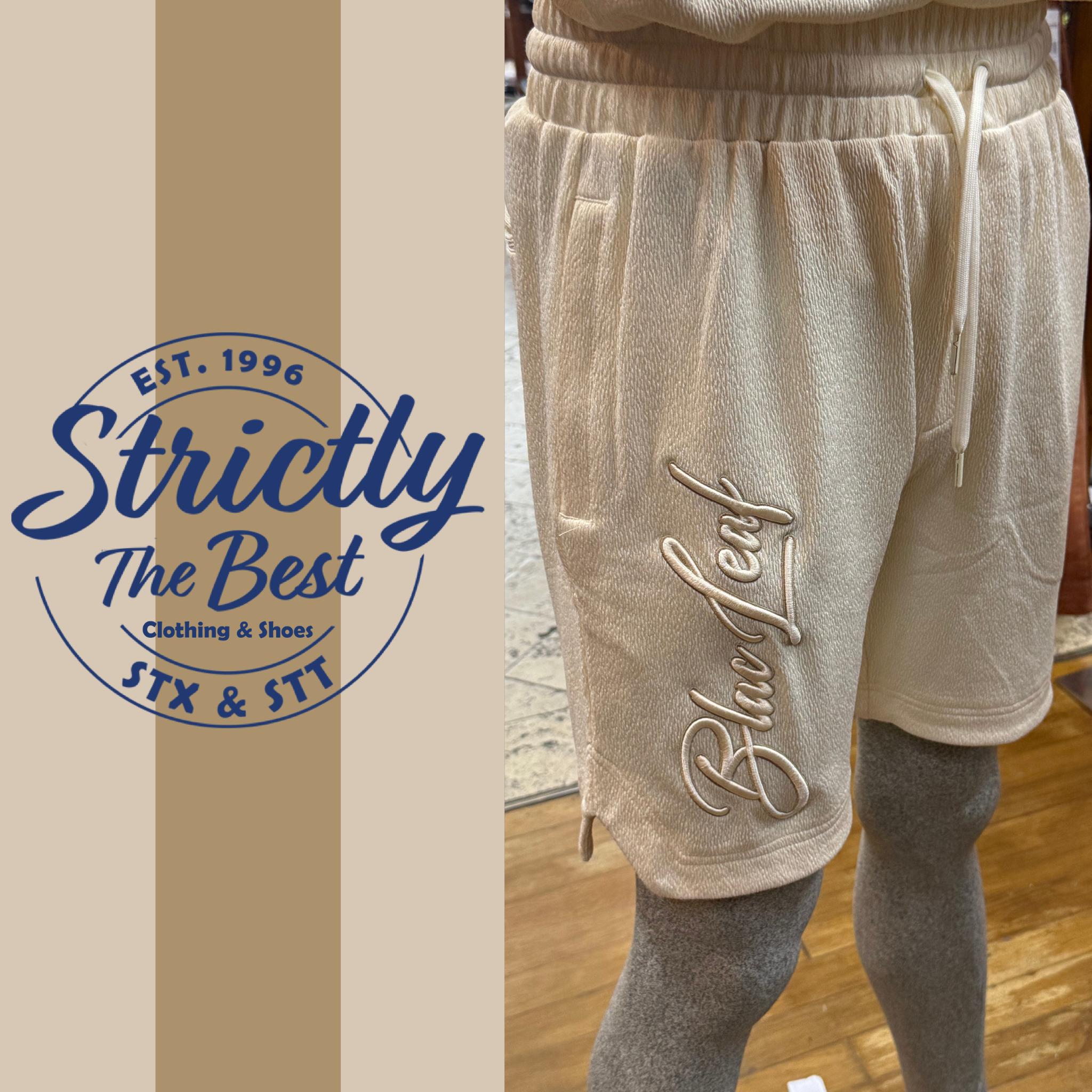 Blu Leaf Cream Textured Set – Tee &amp; Shorts