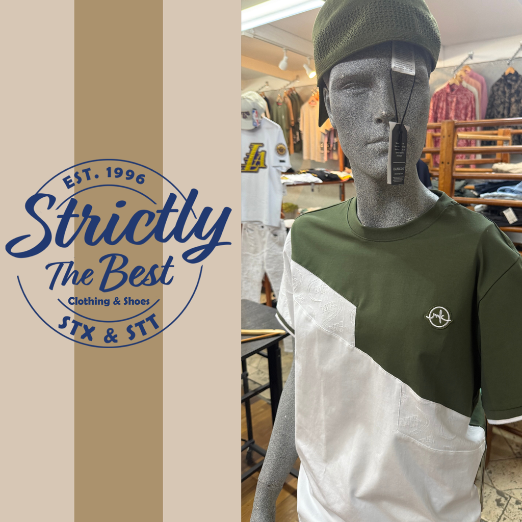Kangol Embossed Panel Tee – Olive &amp; White