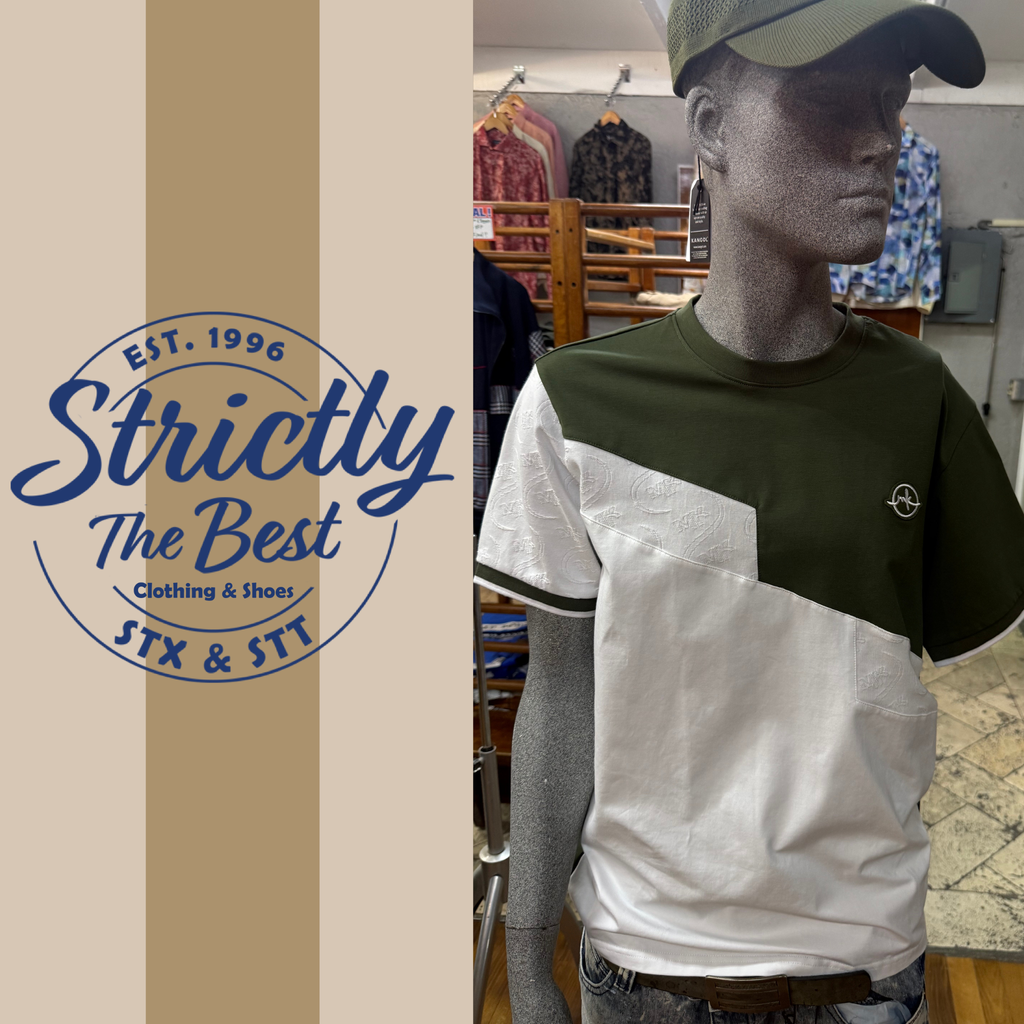 Kangol Embossed Panel Tee – Olive &amp; White