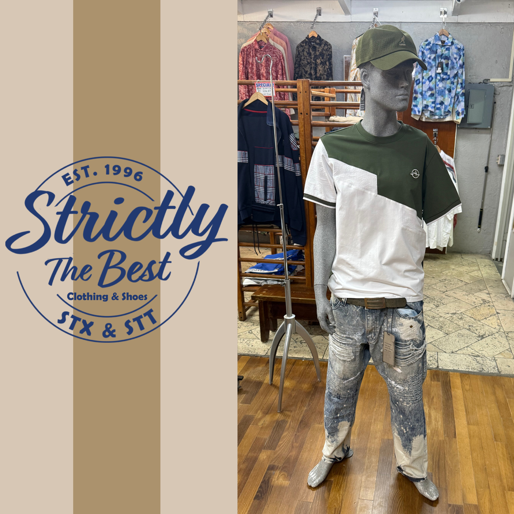 Kangol Embossed Panel Tee – Olive &amp; White