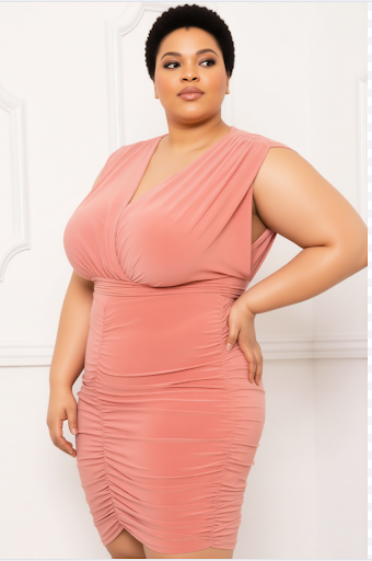 Peach Elegance Ruched Dress – Soft, Feminine & Confident
