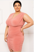 Peach Elegance Ruched Dress – Soft, Feminine & Confident