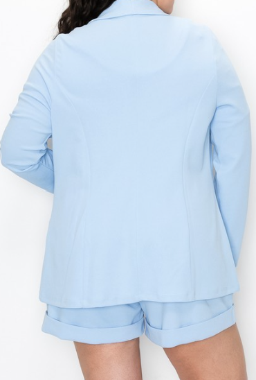 Plus Size Open Front Top and Belted Short Set