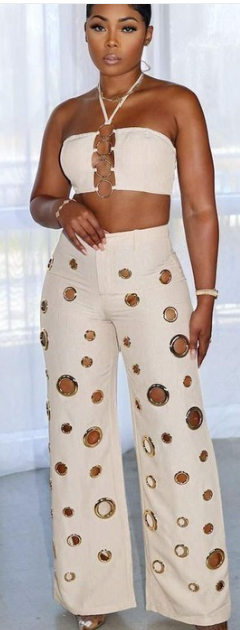 Two Piece Wide Leg Cutout Set (Apricot