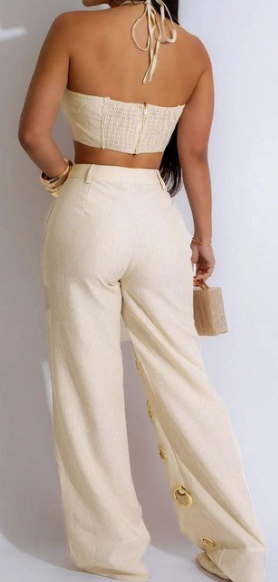 Two Piece Wide Leg Cutout Set (Apricot