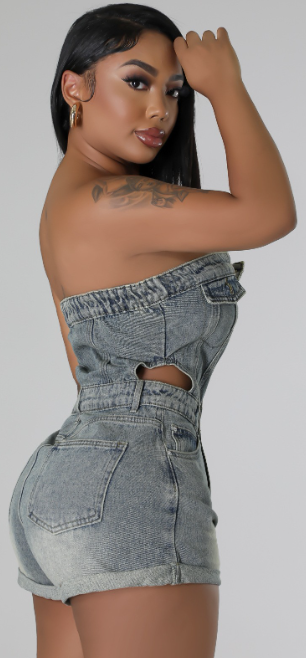 Strapless Denim Jumpsuit Short
