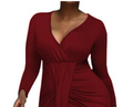 Irregular Long Sleeve V Neck Dress