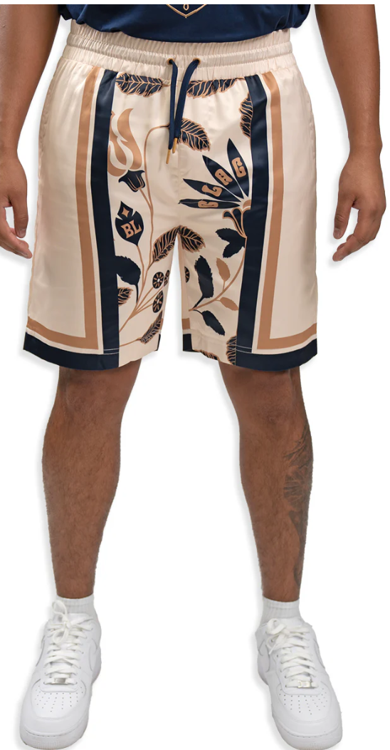 BLAC LEAF – Signature Silk Short (Cream/Navy)