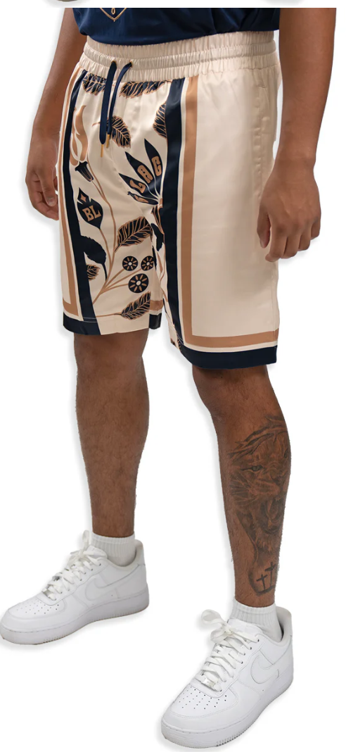 BLAC LEAF – Signature Silk Short (Cream/Navy)