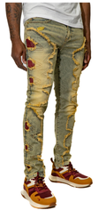 BLAC LEAF – Antique Distressed Denim (Burgundy Backing)