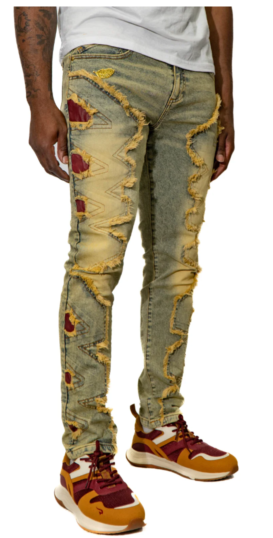 BLAC LEAF – Antique Distressed Denim (Burgundy Backing)