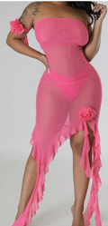 Pink Mesh Two-Piece Cover-Up Set