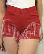 Red Glam Fringe Shorts – Bold &amp; Sparkling Style